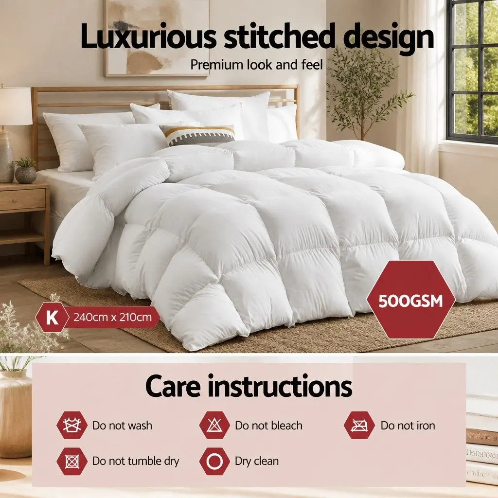 Duck Feather Down Quilt King Size Winter Bedding 500GSM Baffle Construction