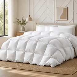 Duck Feather Down Quilt Queen Size Baffle Box Construction Winter Bedding White