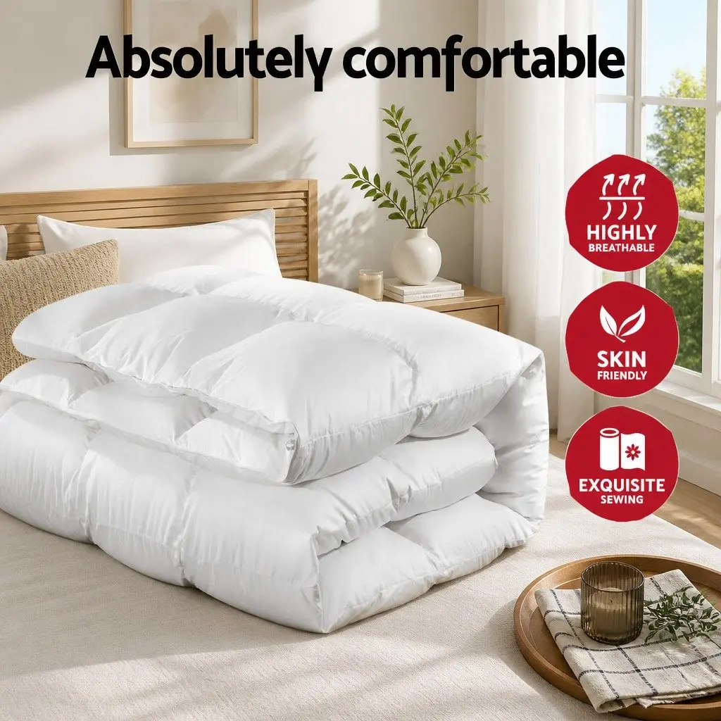 Duck Feather Down Quilt White Queen Size Baffle Box Construction Winter Bedding