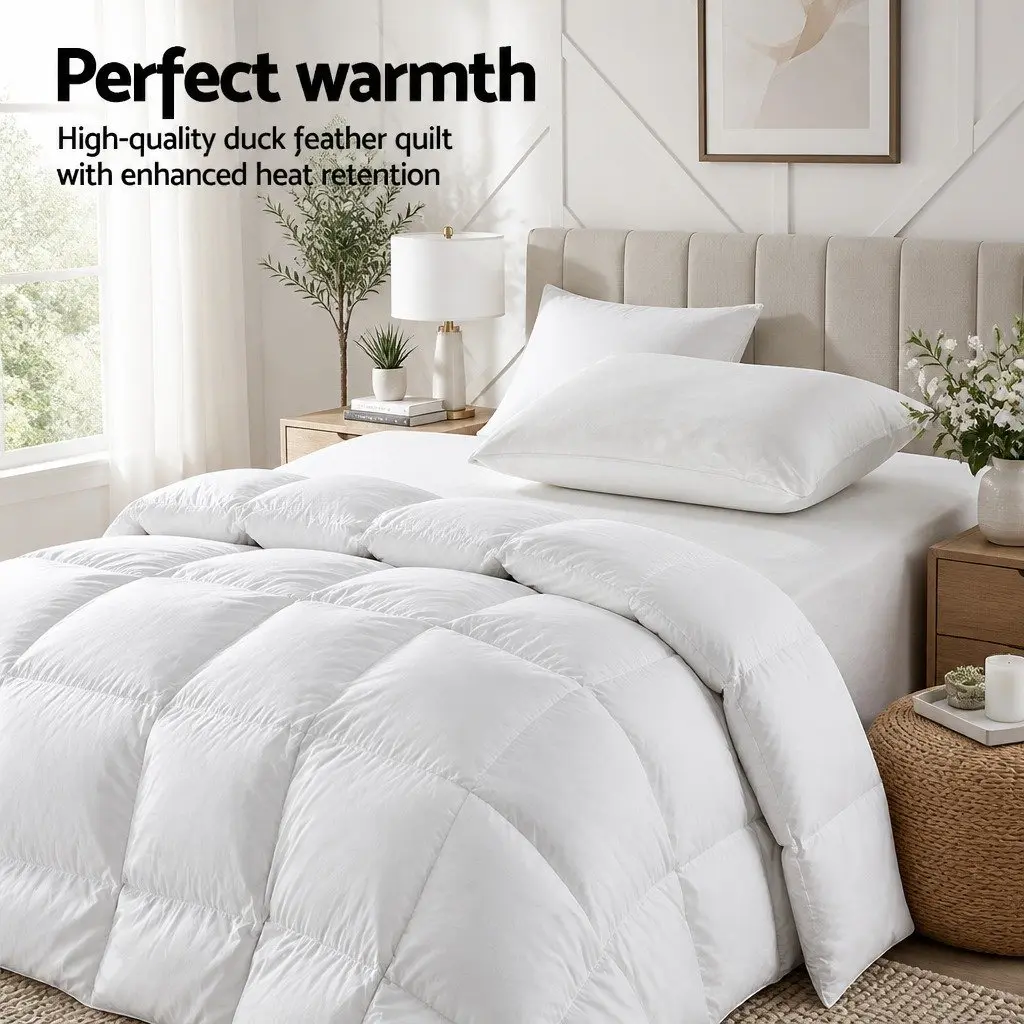 Duck Feather Down Quilt White Queen Size Baffle Box Construction Winter Bedding