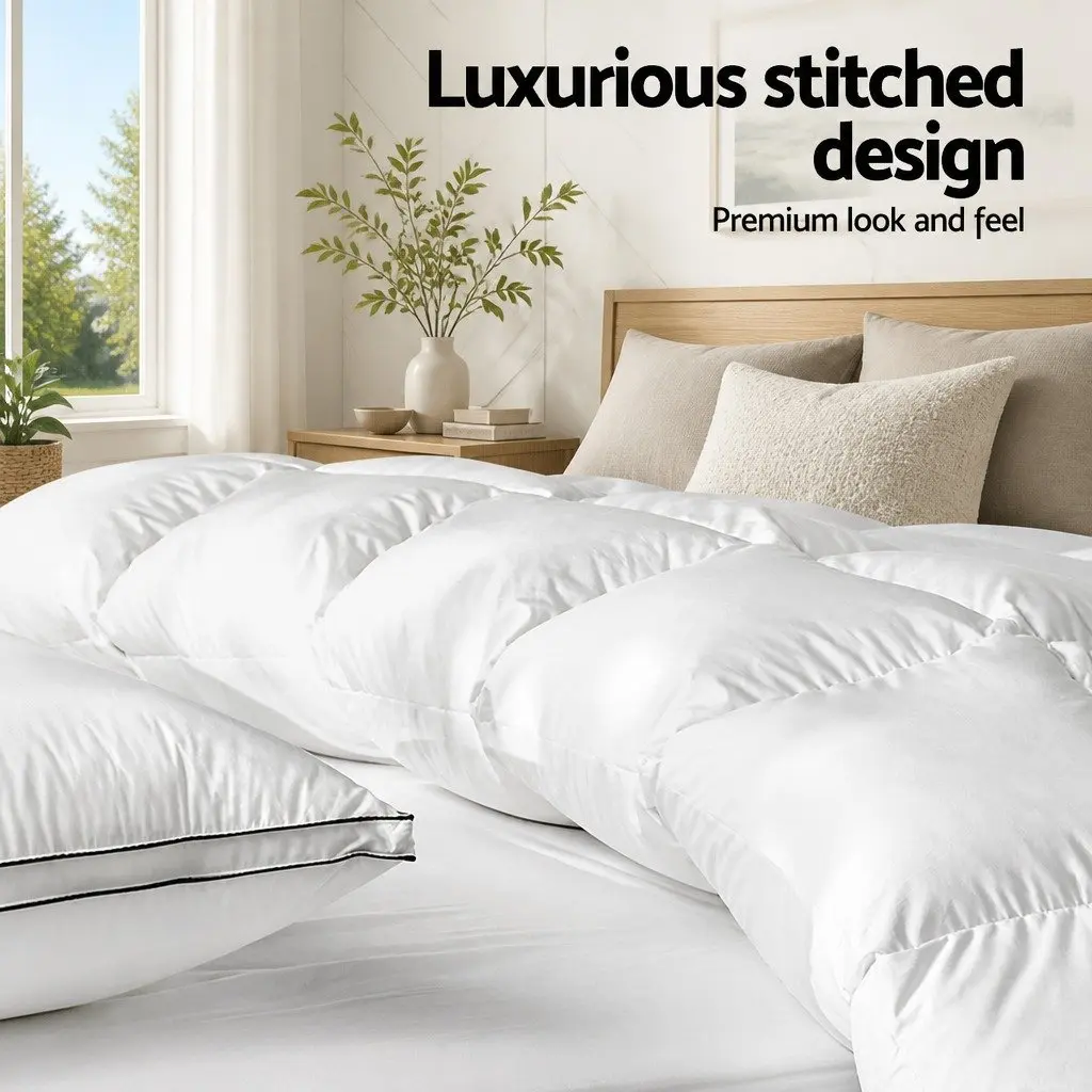 Duck Feather Down Quilt White Queen Size Baffle Box Construction Winter Bedding
