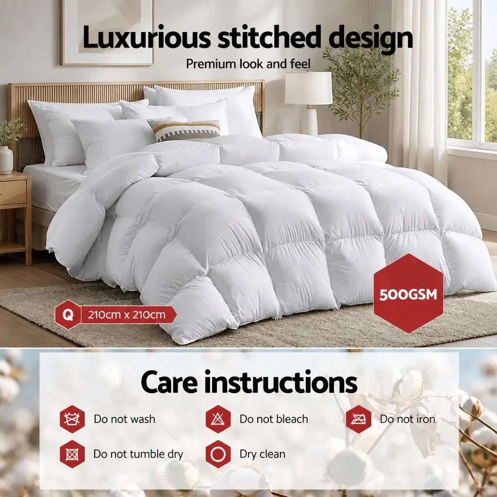 Duck Feather Down Quilt White Queen Size Baffle Box Construction Winter Bedding