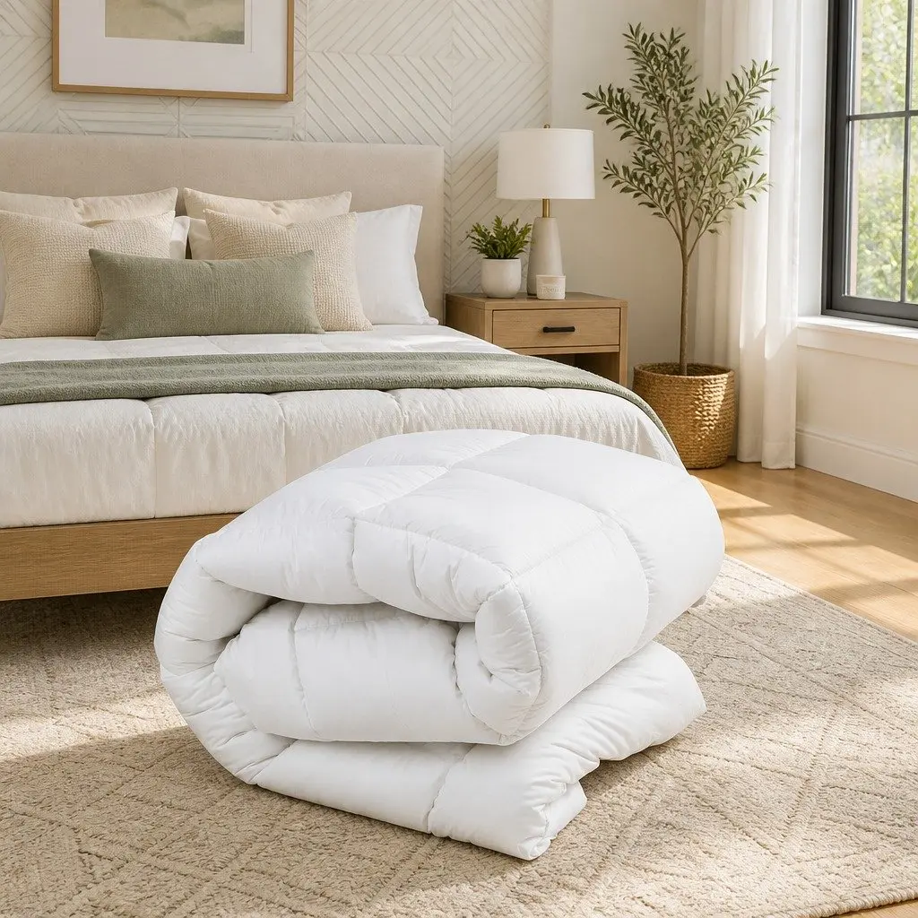 Duck Feather Down Quilt White Queen Size Baffle Box Construction Winter Bedding