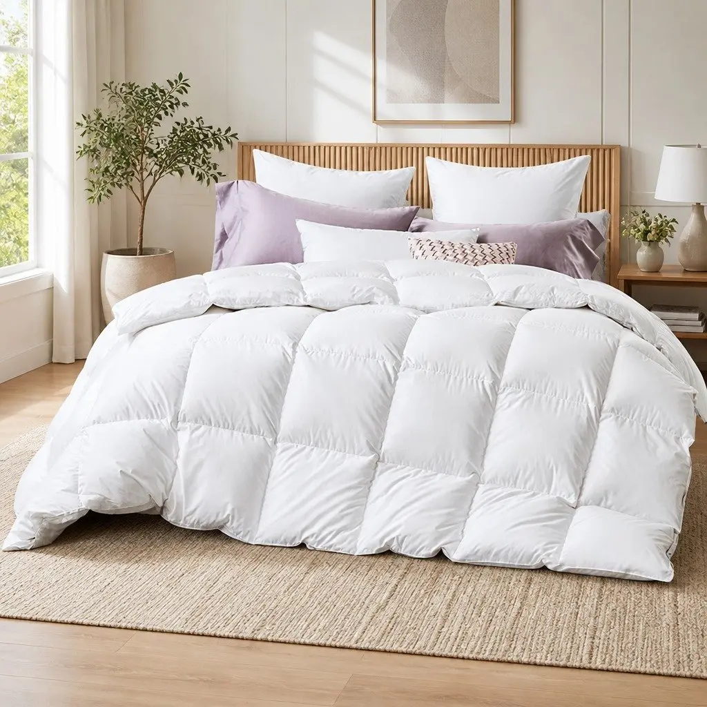 Duck Feather Down Quilt White Queen Size Baffle Box Construction Winter Bedding