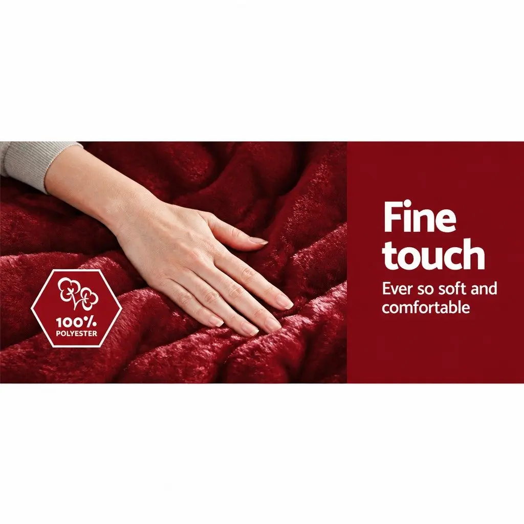 Super King Size Burgundy Double-Sided Faux Mink Quilt Winter Bed Cover Machine Washable