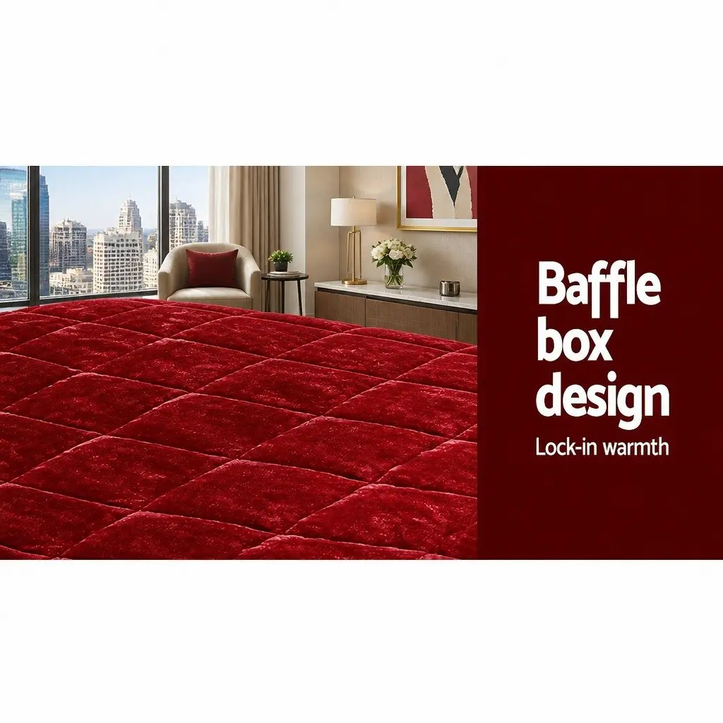 Super King Size Burgundy Double-Sided Faux Mink Quilt Winter Bed Cover Machine Washable