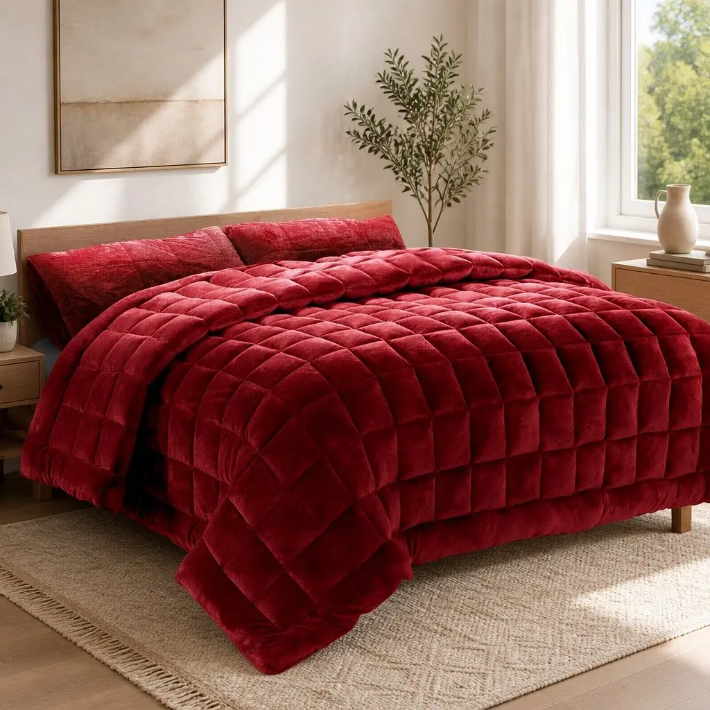 Burgundy Faux Mink Quilt