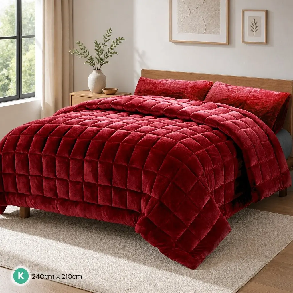 Faux Mink Quilt Burgundy King Size Double-Sided Thermo-Regulating Bedding