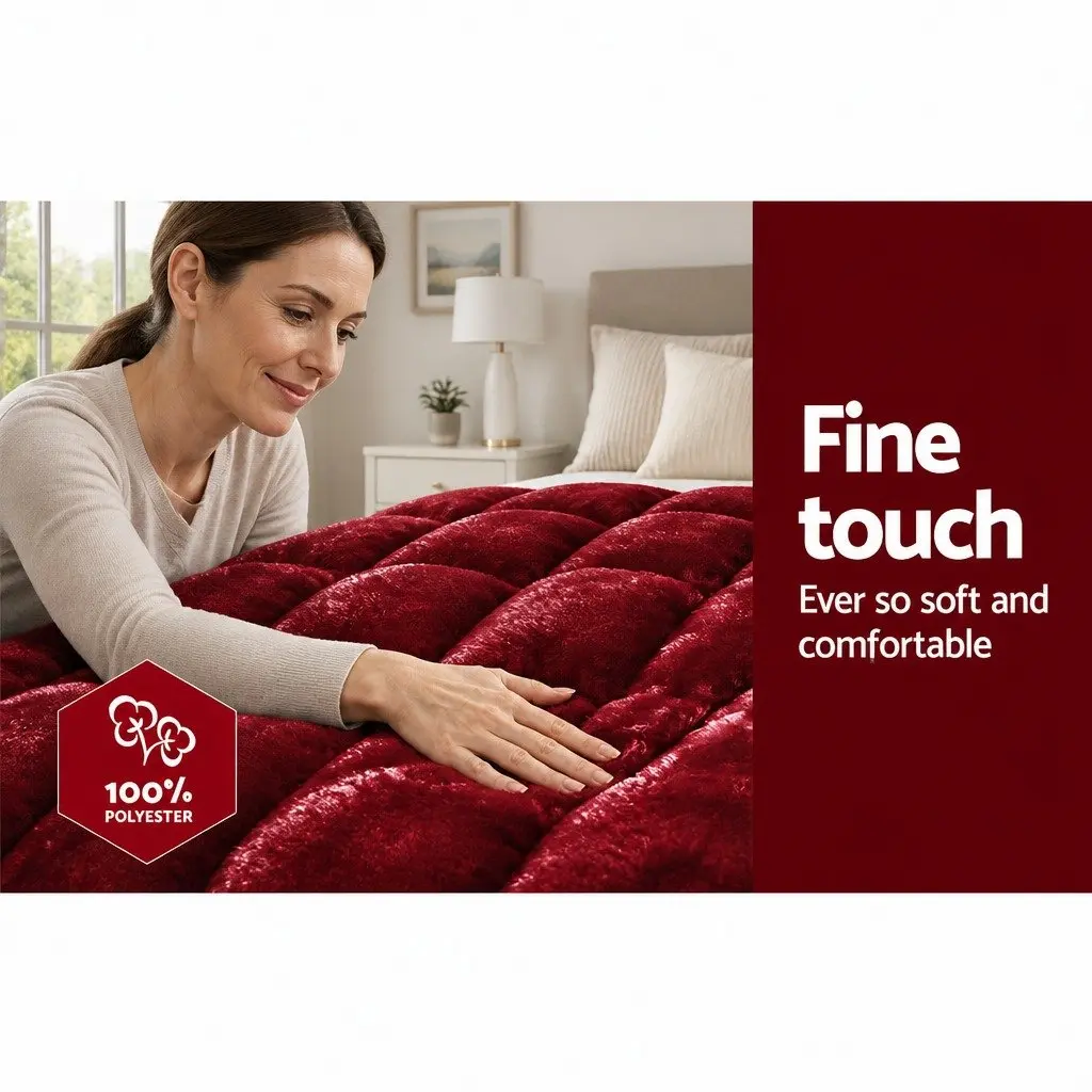 Faux Mink Quilt Burgundy King Size Double-Sided Thermo-Regulating Bedding
