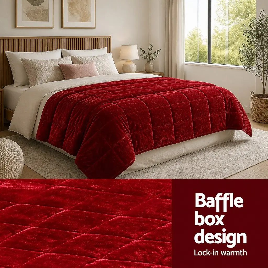 Faux Mink Quilt Burgundy King Size Double-Sided Thermo-Regulating Bedding