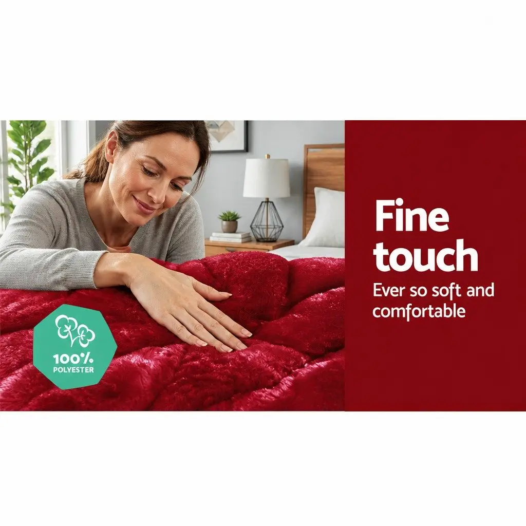 Faux Mink Quilt Burgundy Queen Size Double-Sided Winter Weight Doona Bedding