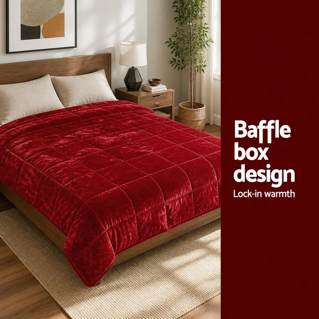 Faux Mink Quilt Burgundy Queen Size Double-Sided Winter Weight Doona Bedding