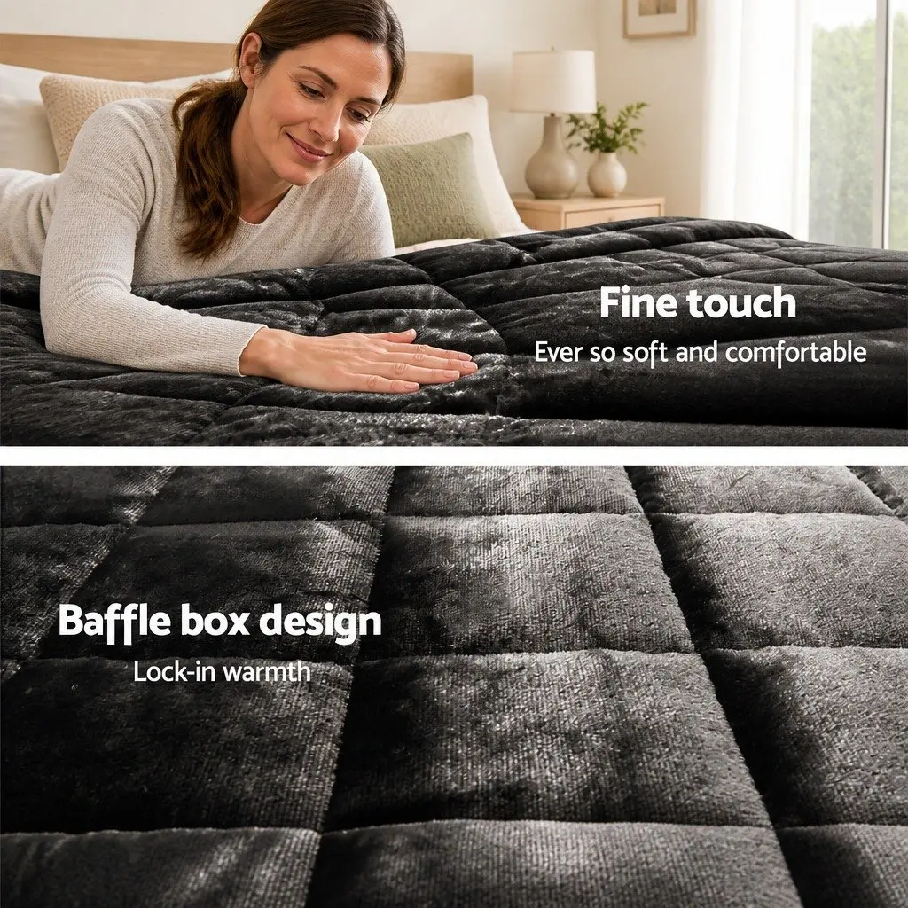 Faux Mink Quilt Charcoal Super King Size Double-Sided Winter Bedding with High-Density Polyester Filling and Baffle Box Construction