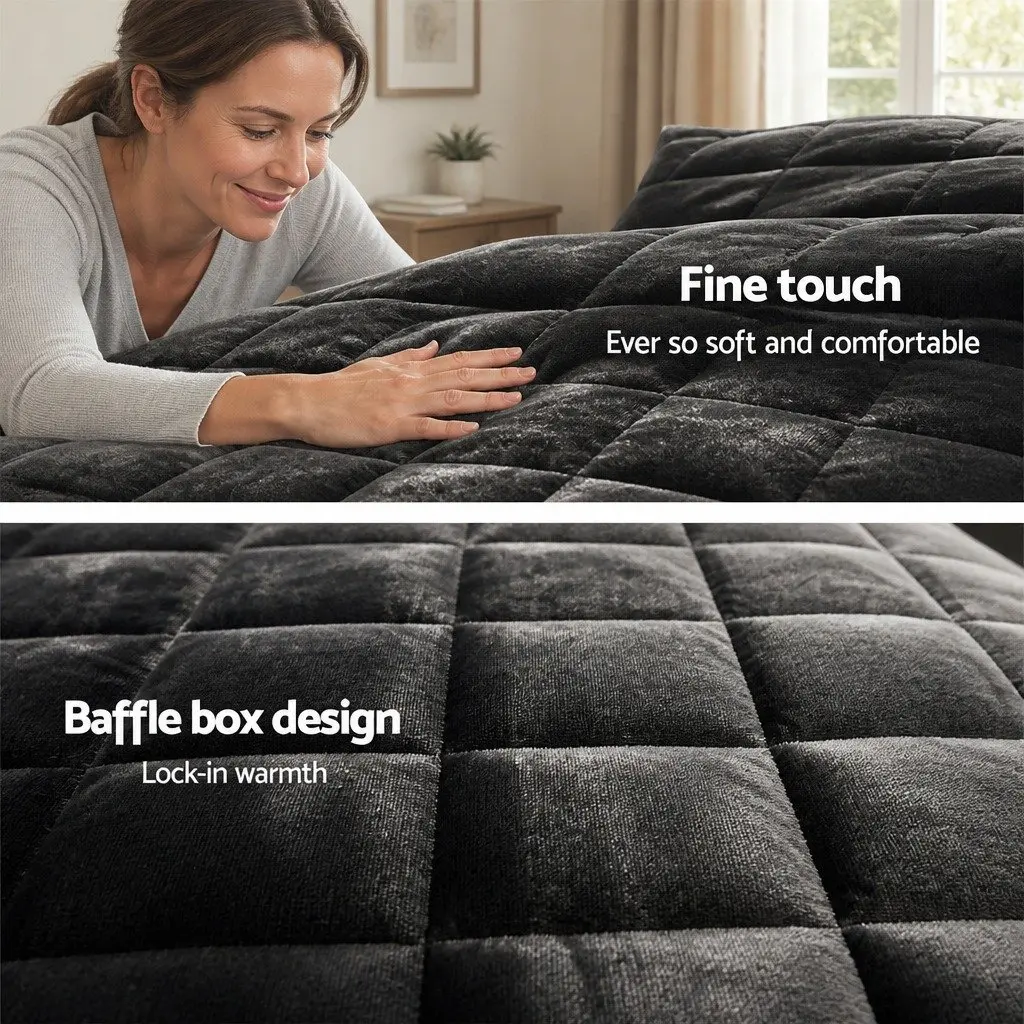 Faux Mink Quilt Charcoal Double Soft Warm Winter Weight Bedding Set