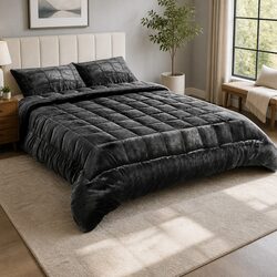Confidently Cozy with Charcoal Faux Mink King Quilt