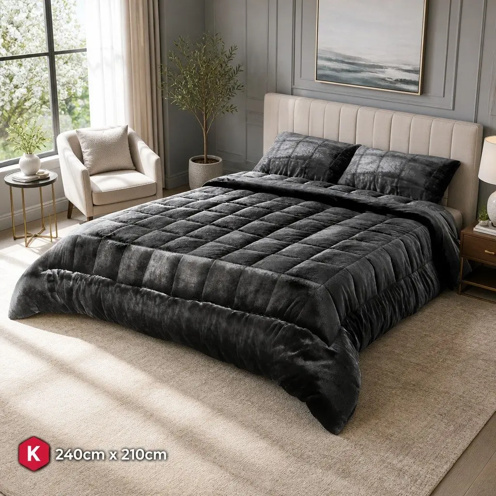Faux Mink Quilt Charcoal King Size Double-Sided Winter Weight Thermo-Regulating