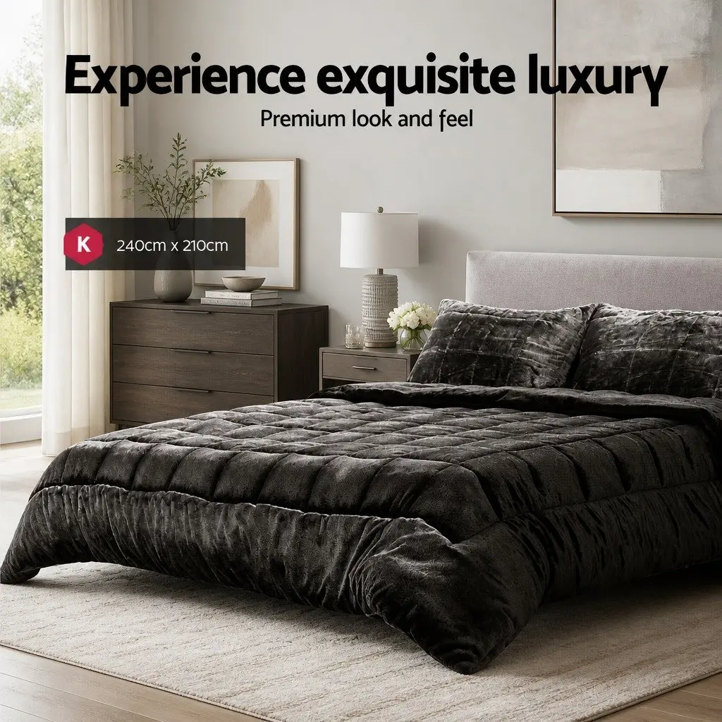 Faux Mink Quilt Charcoal King Size Double-Sided Winter Weight Thermo-Regulating
