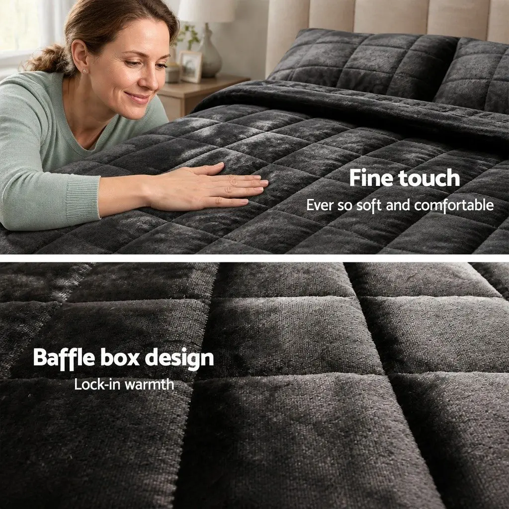Faux Mink Quilt Charcoal King Size Double-Sided Winter Weight Thermo-Regulating