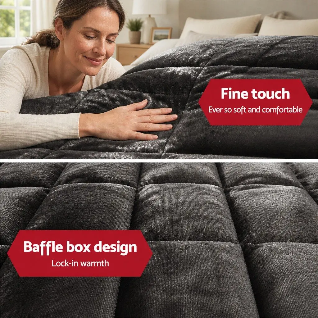 Double-Sided Charcoal Faux Mink Quilt Queen Size Bedding Set with Pillowcases