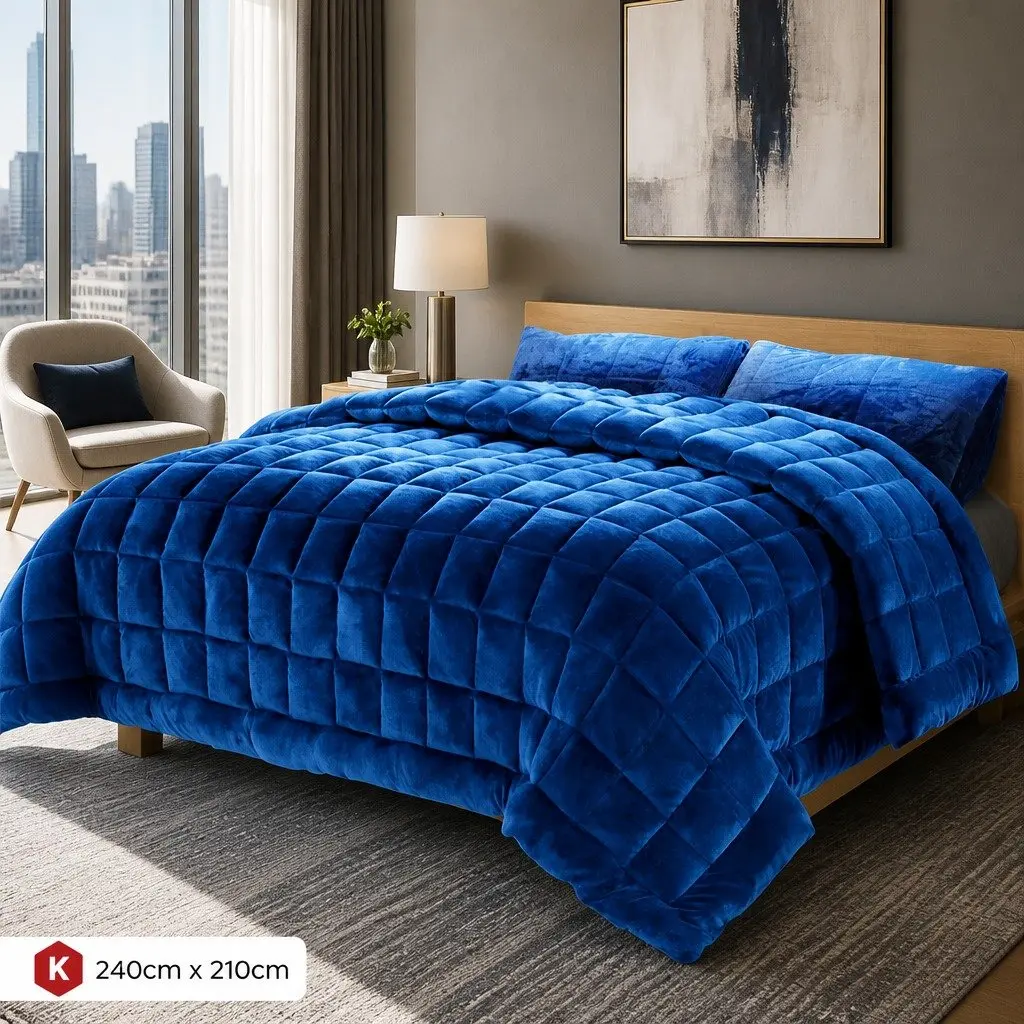 Faux Mink Quilt Teal King Size Winter Weight Double-Sided Soft Polyester Bedding