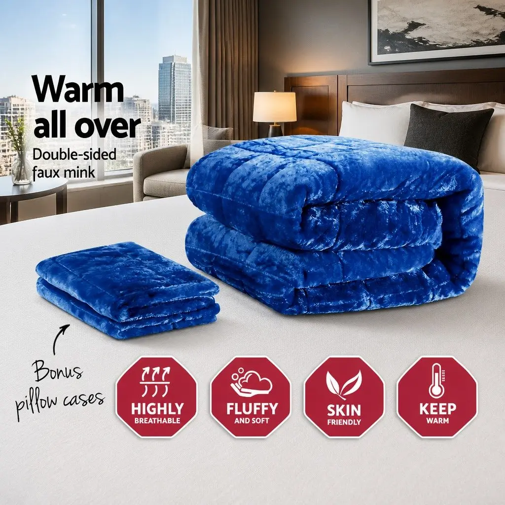 Faux Mink Quilt Teal King Size Winter Weight Double-Sided Soft Polyester Bedding