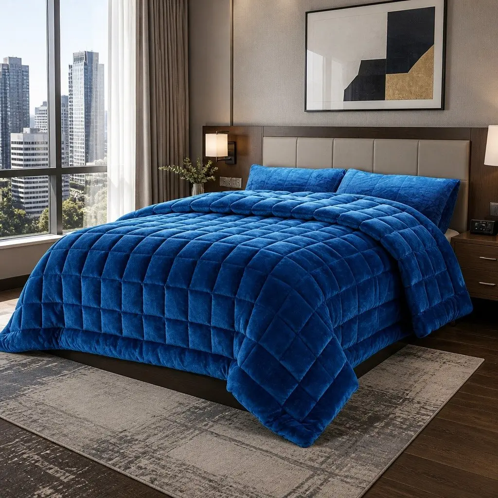 Faux Mink Quilt Teal King Size Winter Weight Double-Sided Soft Polyester Bedding