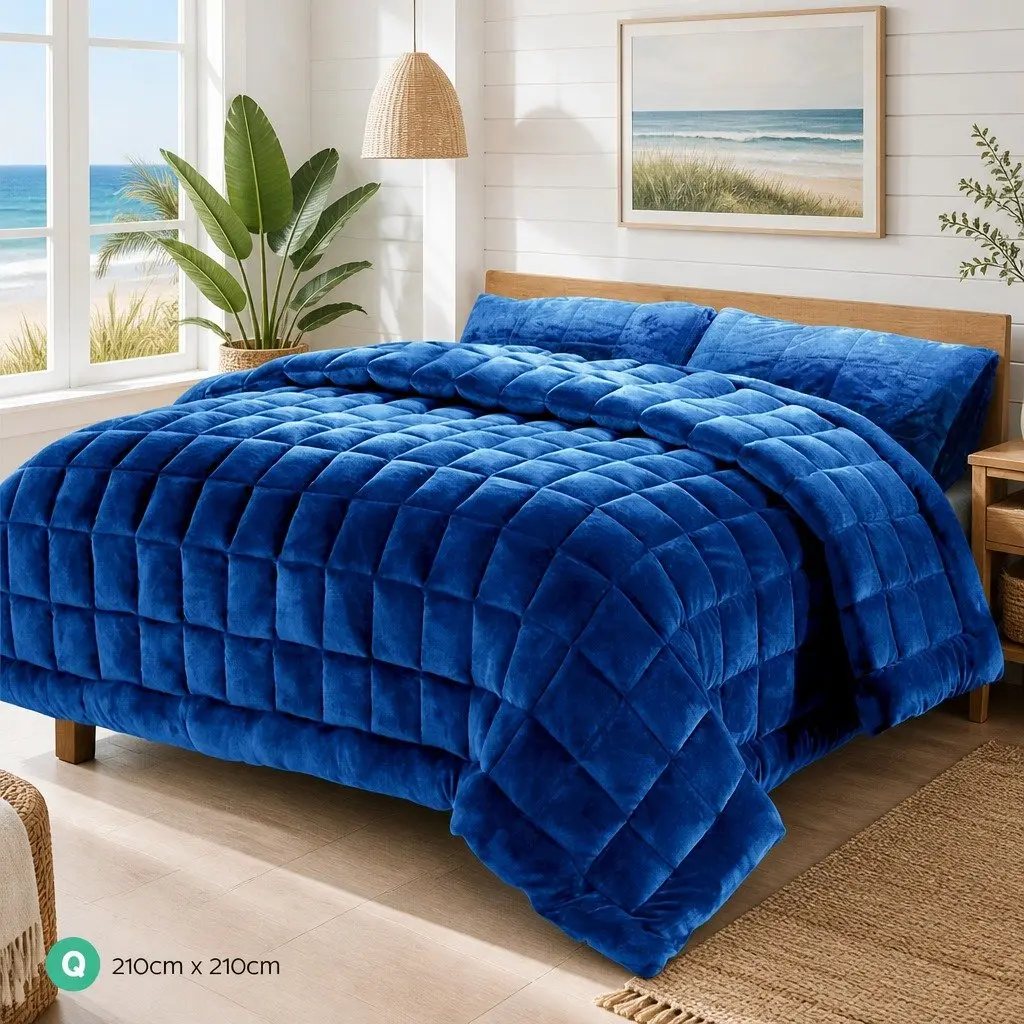 Faux Mink Quilt Teal Queen Size Double-Sided Soft Winter Bedding
