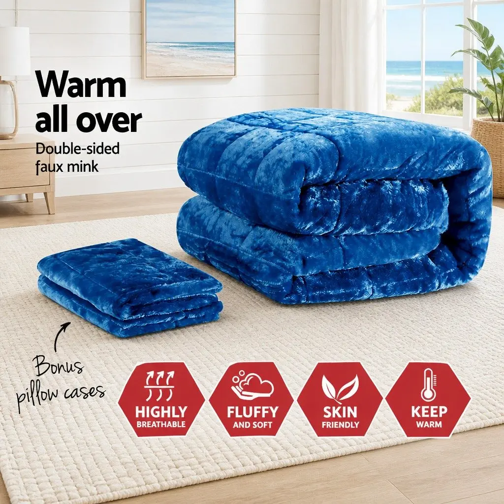 Faux Mink Quilt Teal Queen Size Double-Sided Soft Winter Bedding