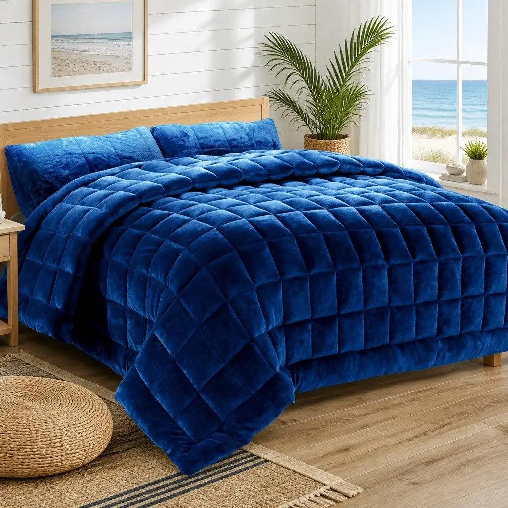 Faux Mink Quilt Teal Queen Size Double-Sided Soft Winter Bedding