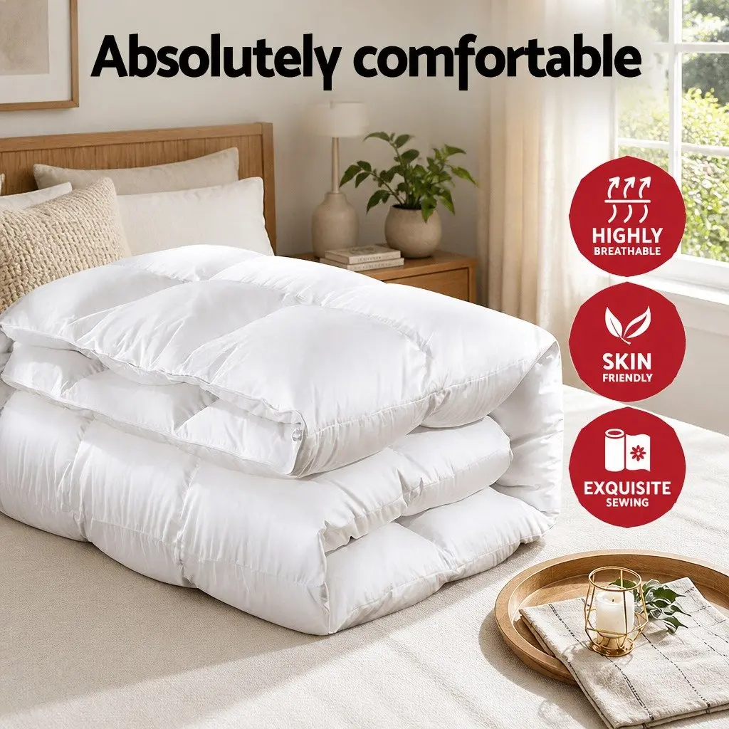 Queen Size White Goose Down Feather Quilt 700GSM Baffle Box Cotton Bedding