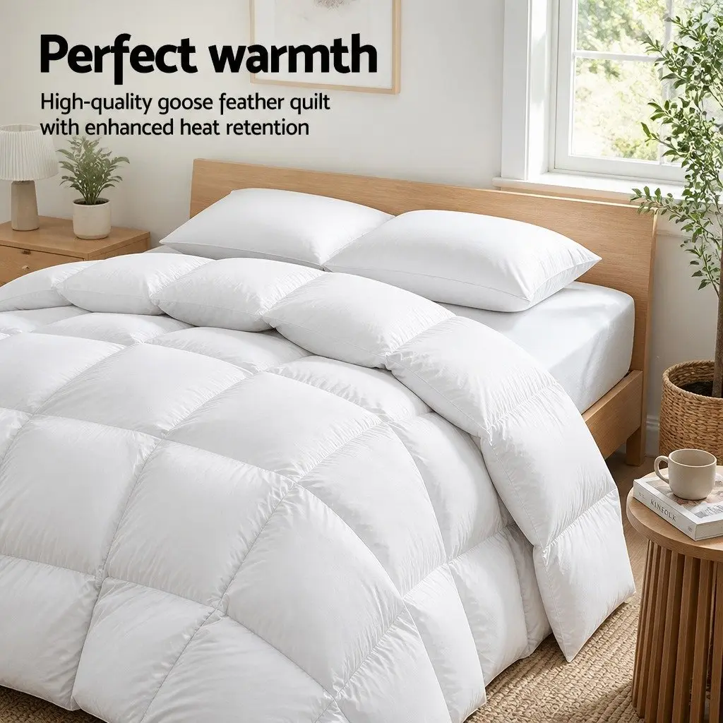 Queen Size White Goose Down Feather Quilt 700GSM Baffle Box Cotton Bedding