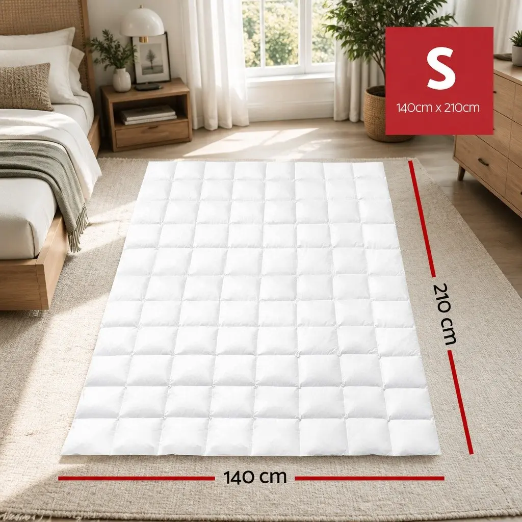 Single Goose Down Feather Quilt 700GSM Baffle Construction Warm Bedding White