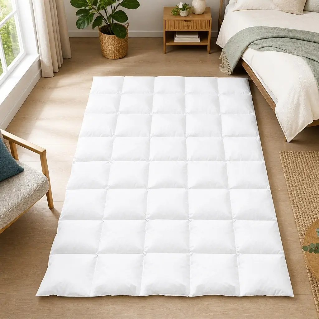 Goose Down Feather Quilt White Single 800GSM Winter Duvet Comforter Baffle Construction Cotton Cover