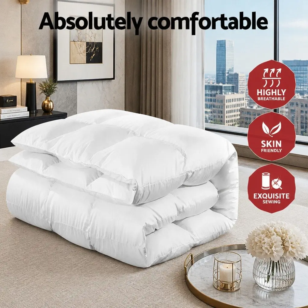 Goose Down Feather Quilt White Super King 800GSM Winter Weight Baffle Box Construction