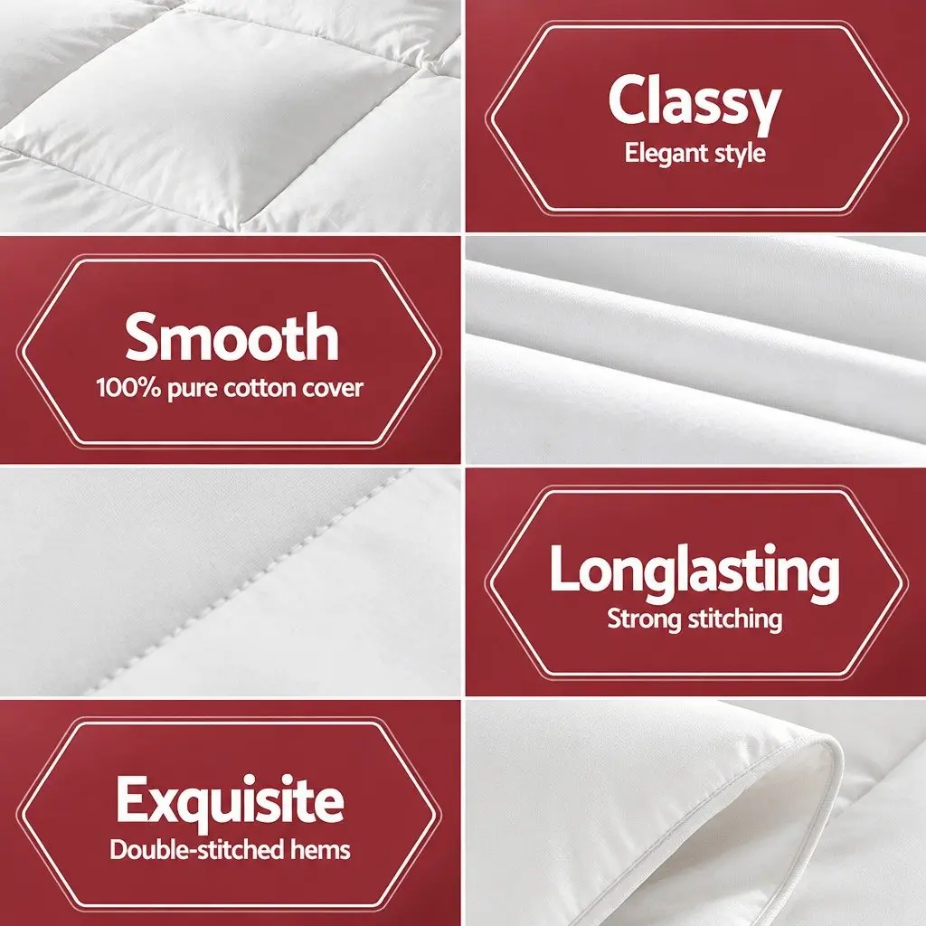 Goose Down Feather Quilt White Super King 800GSM Winter Weight Baffle Box Construction