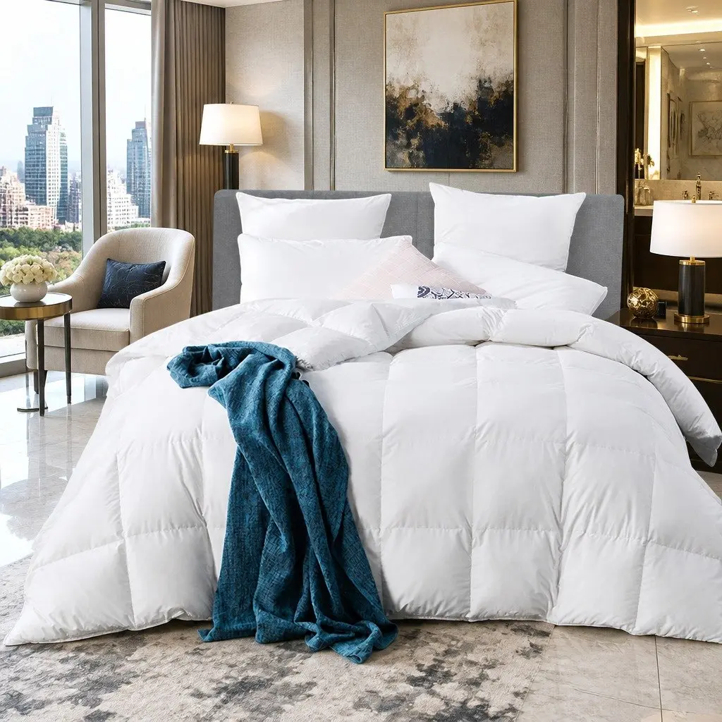 Goose Down Feather Quilt White Super King 800GSM Winter Weight Baffle Box Construction