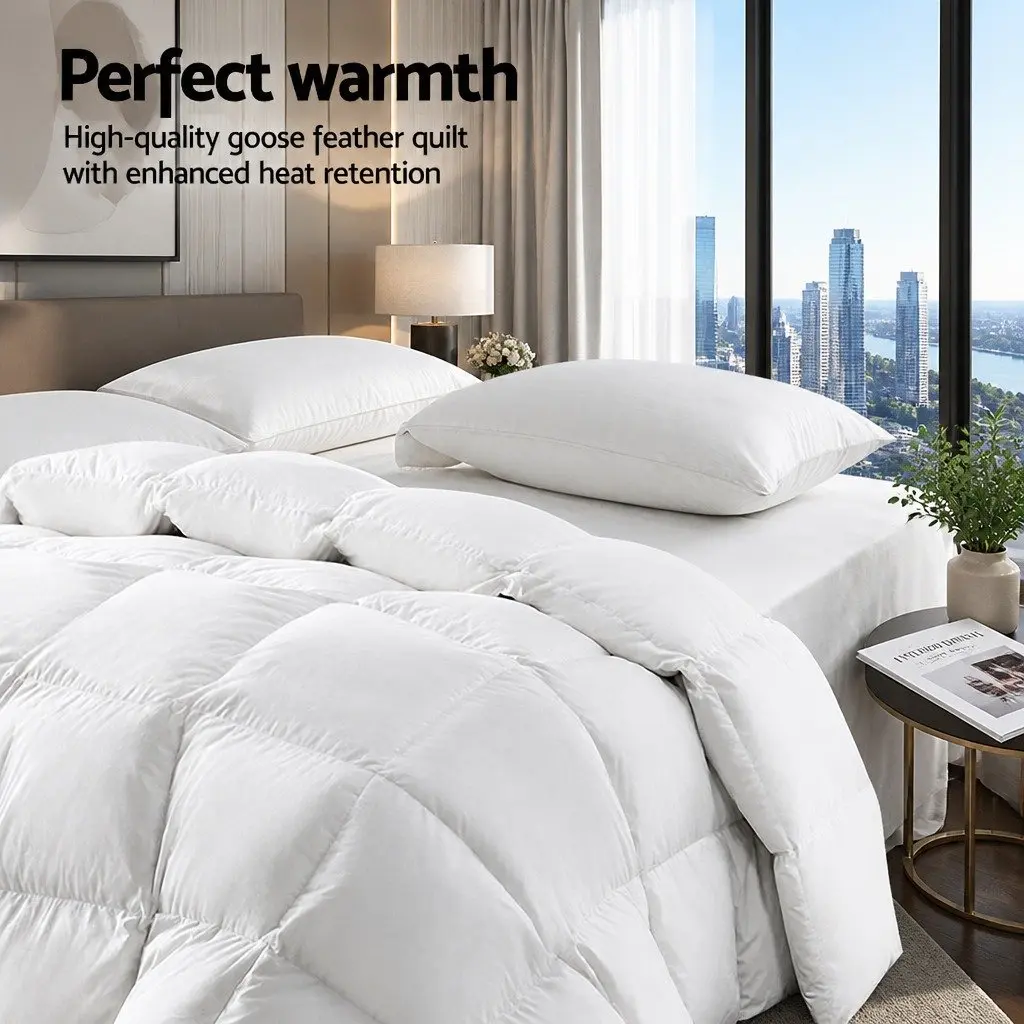 King Size White Goose Down Feather Quilt 800GSM Winter Weight Baffle Box Construction