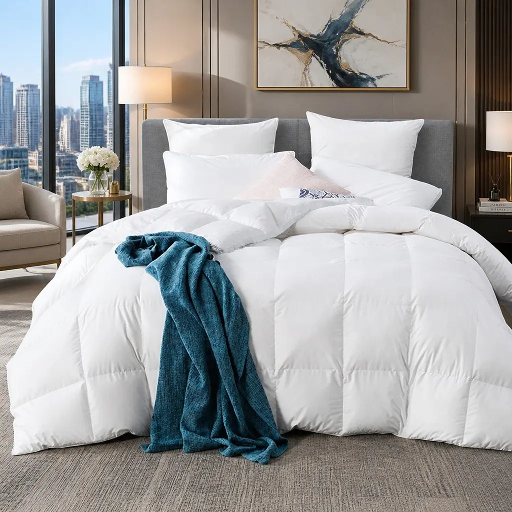 King Size White Goose Down Feather Quilt 800GSM Winter Weight Baffle Box Construction