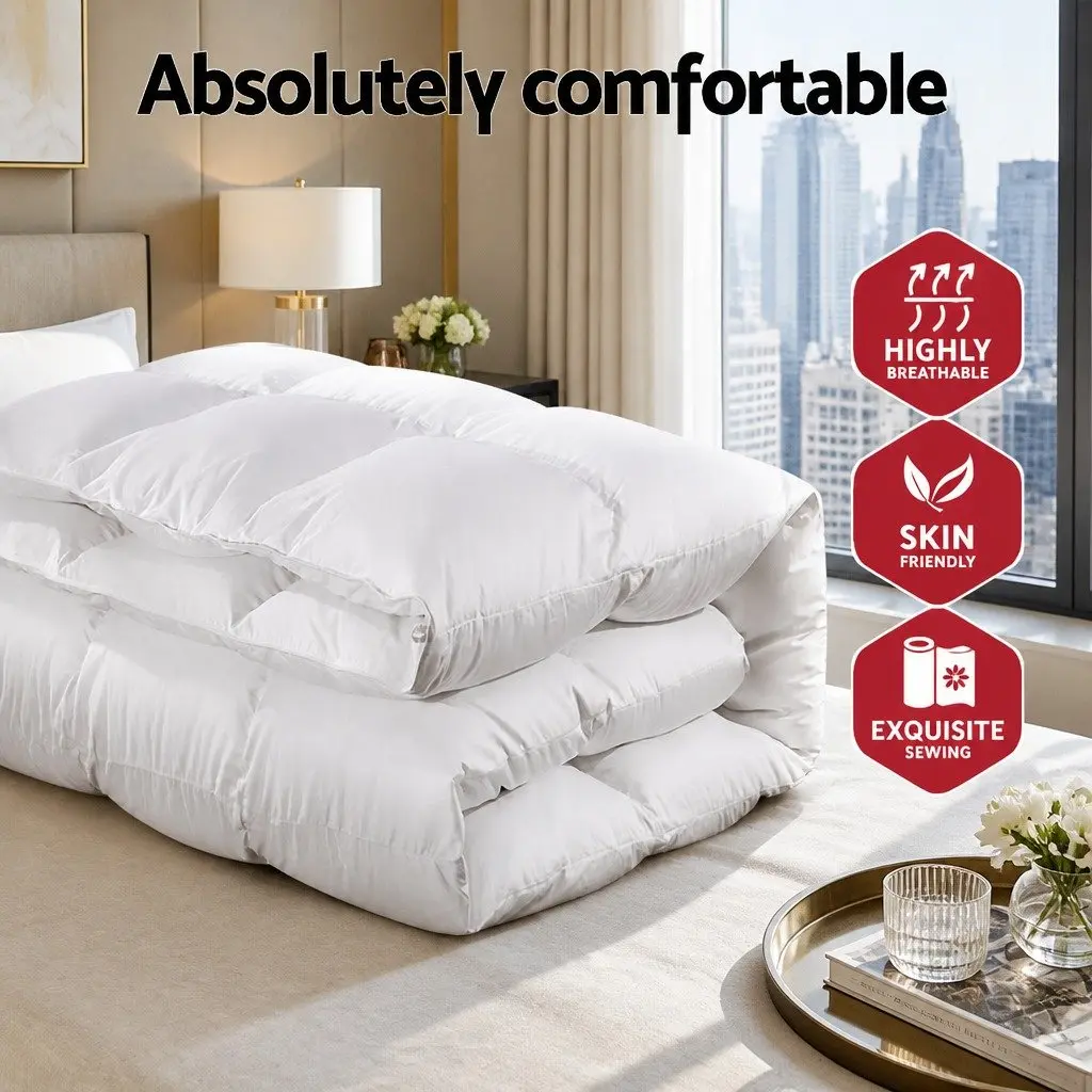 Goose Down Feather Quilt White Queen 800GSM Winter Weight Baffle Box Construction
