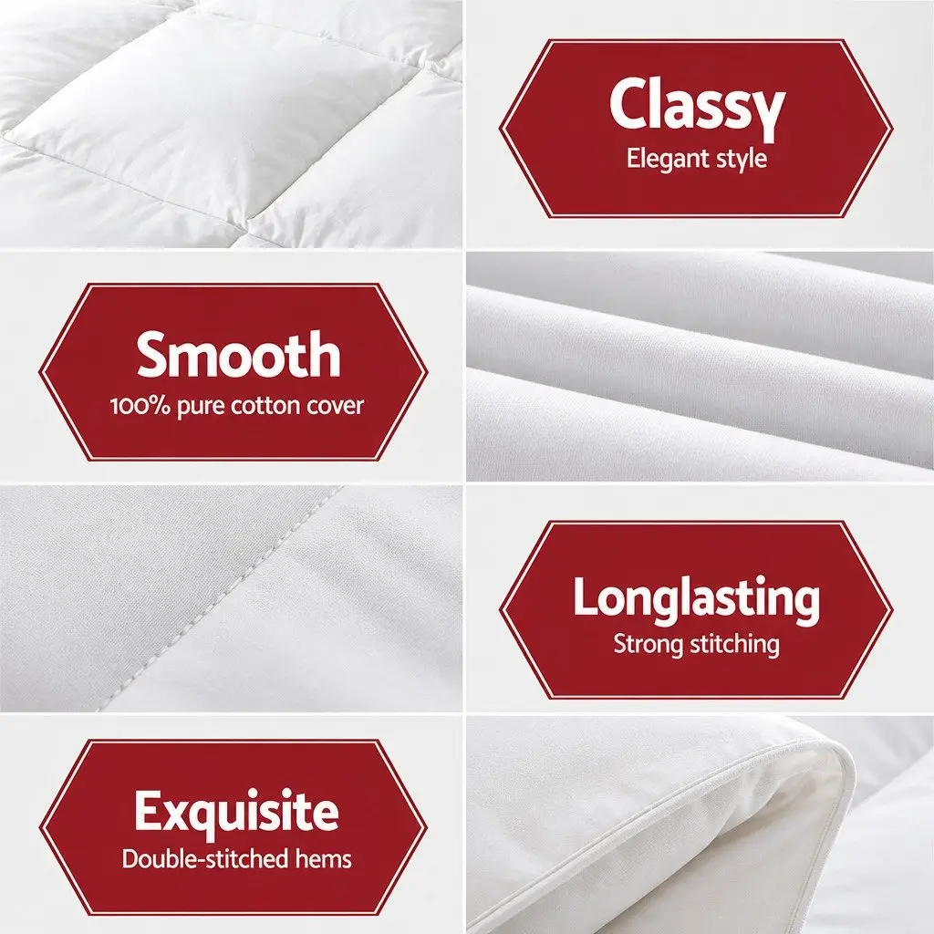 Goose Down Feather Quilt White Queen 800GSM Winter Weight Baffle Box Construction