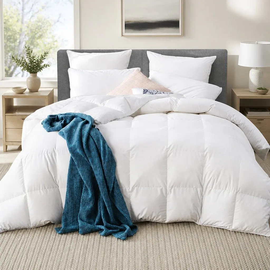 Goose Down Feather Quilt White Super King 500GSM Winter Warmth Baffle Box Construction