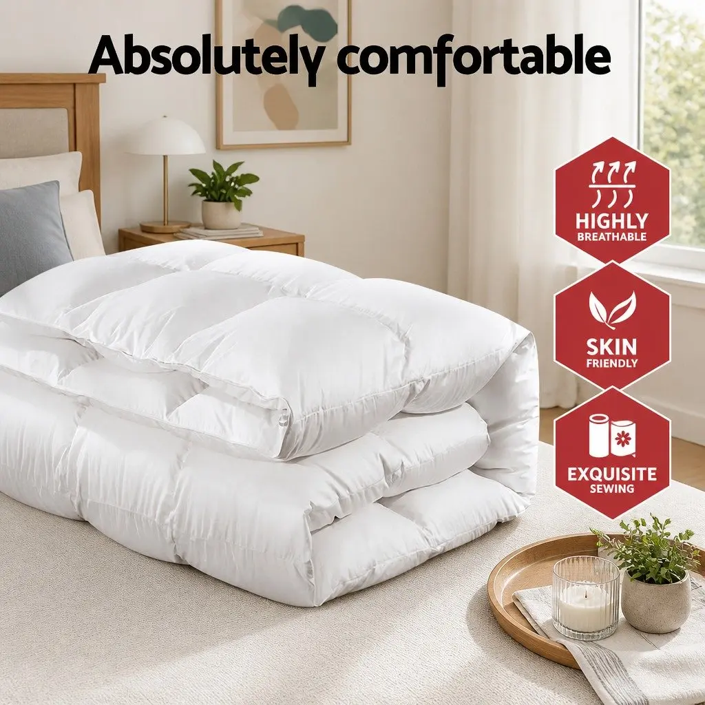 Goose Feather Down Quilt White Queen 500GSM Baffle Box Construction