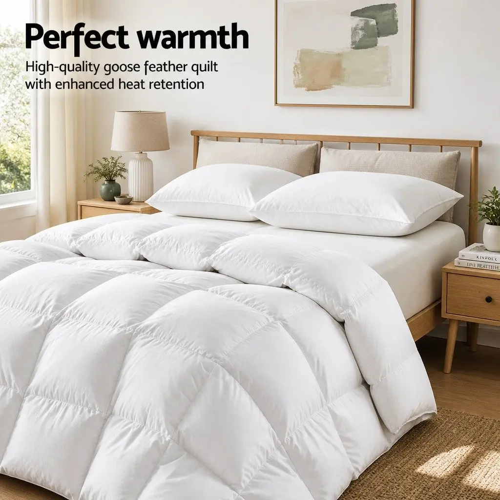 Goose Feather Down Quilt White Queen 500GSM Baffle Box Construction