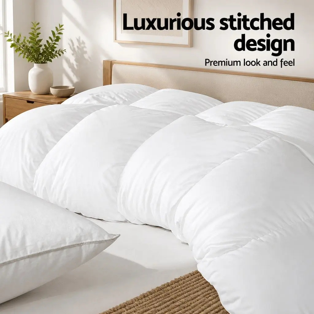 Goose Feather Down Quilt White Queen 500GSM Baffle Box Construction