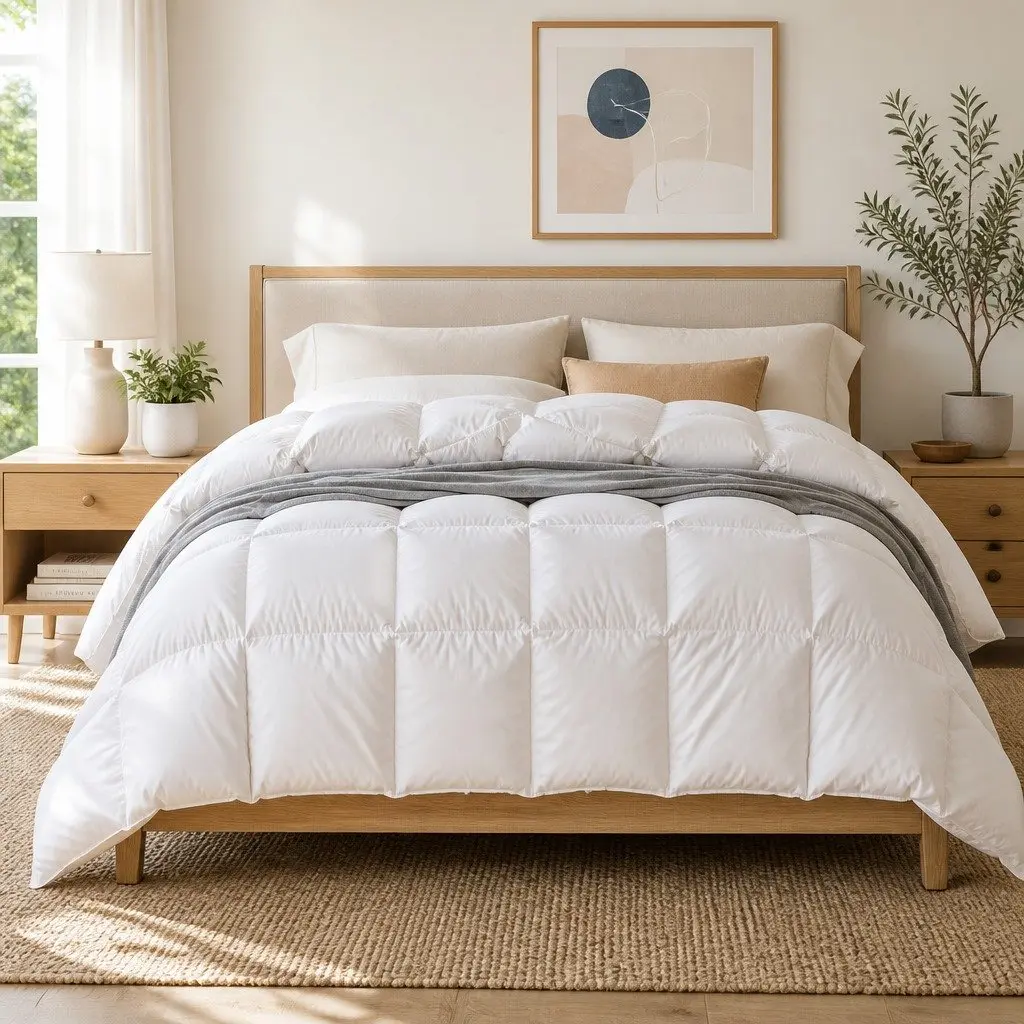 Goose Feather Down Quilt White Queen 500GSM Baffle Box Construction