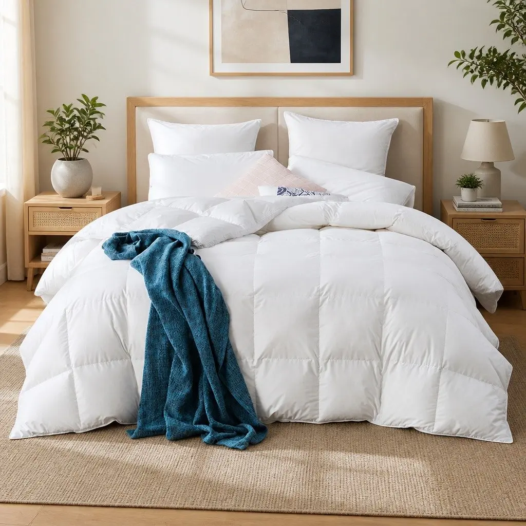 Goose Feather Down Quilt White Queen 500GSM Baffle Box Construction