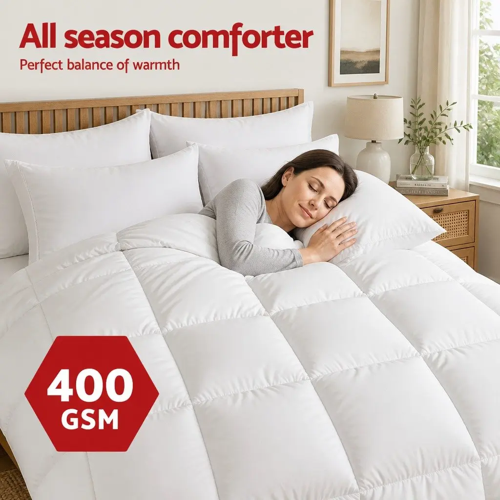 Super King White Microfibre Quilt 400GSM All Season Duvet Comforter Baffle Box