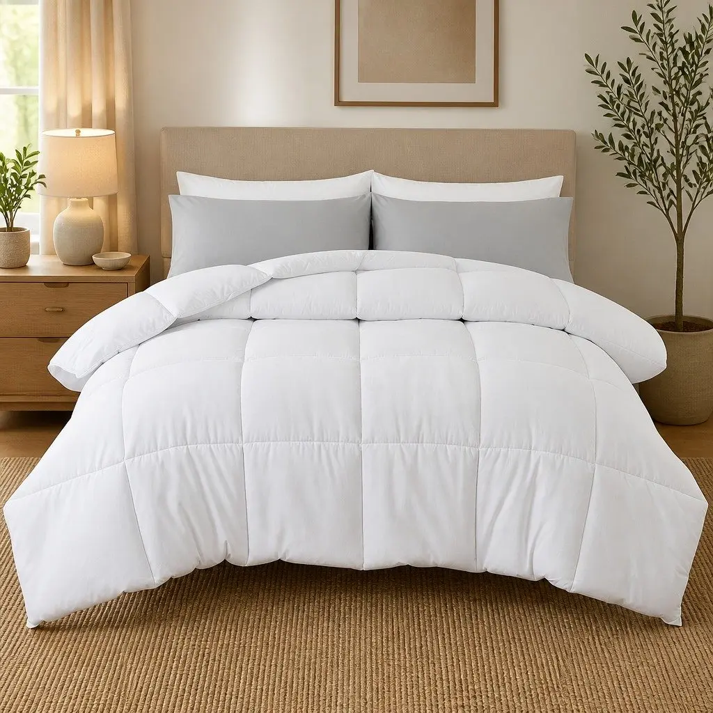 Double Bed Quilt White 210cm x 180cm 400GSM Microfibre All Season Duvet Comforter Baffle Box