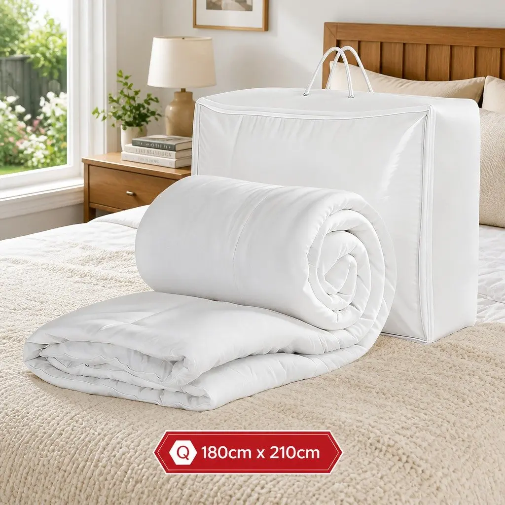 Double Bed Quilt White 210cm x 180cm 400GSM Microfibre All Season Duvet Comforter Baffle Box