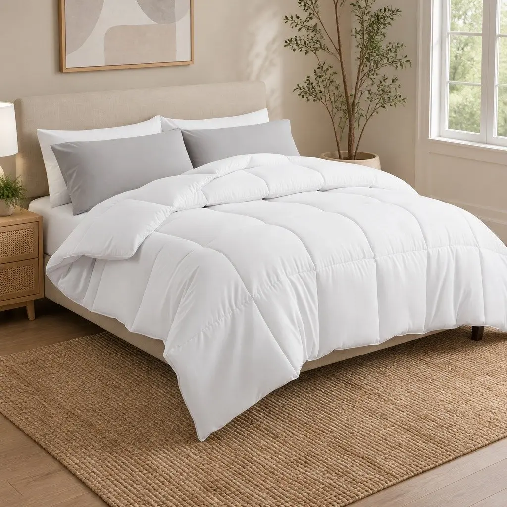 Double Bed Quilt White 210cm x 180cm 400GSM Microfibre All Season Duvet Comforter Baffle Box